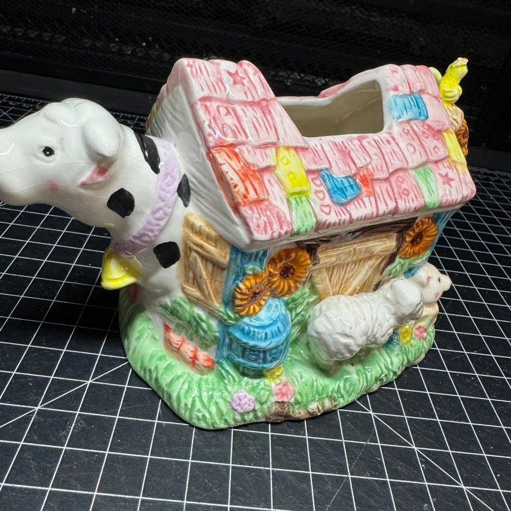 Vintage 1994 Mercuries Farm Barn Teapot Set with Tray and 4 Plates Cow Pig Sheep